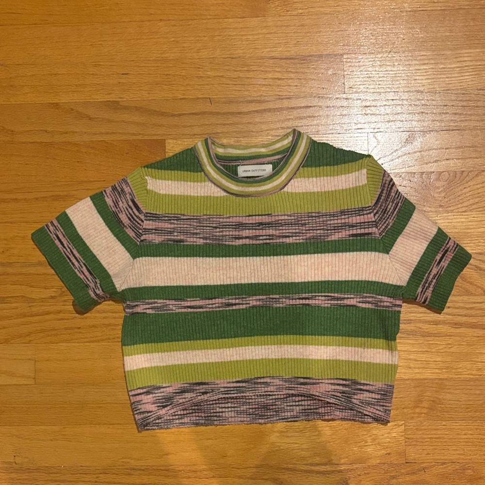 Urban Outfitters Green and Pink Striped Crop Top